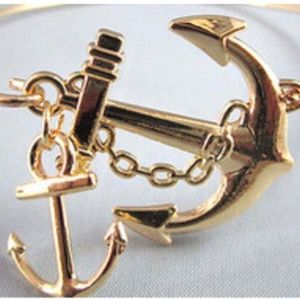 3 BRACELETS, GOLD TONE WIRE, NEW, WITH "LOVE" WORD OR ANCHOR OR CAT, TAGS ON,